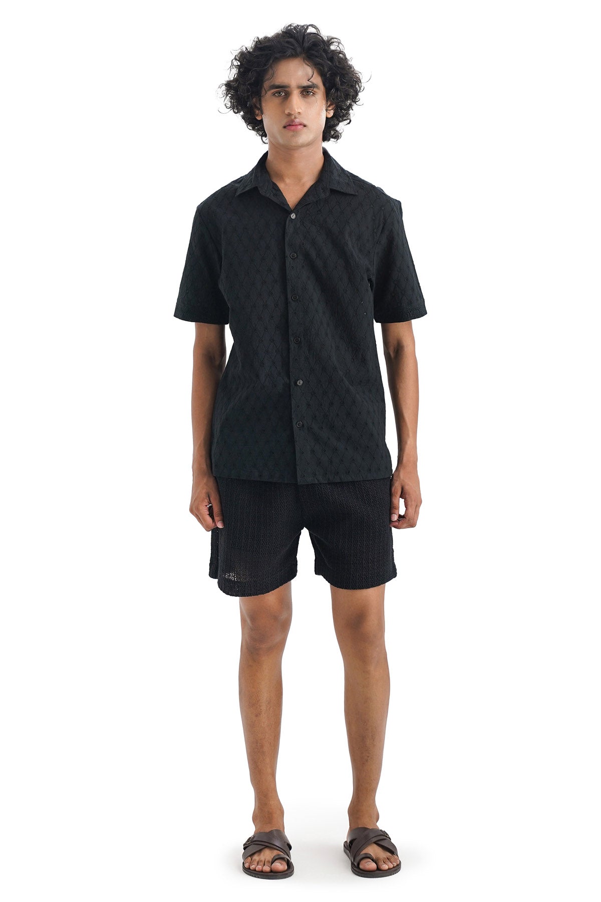 Notre Ame - Men Black Crochet 100% Cotton Shorts for men online at ScrollnShops