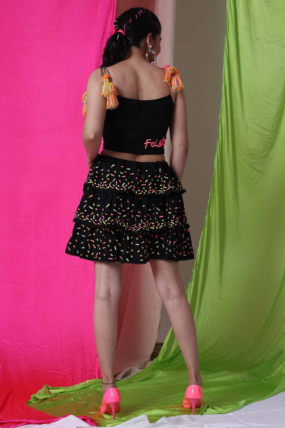 Black Crop Top & Tiered Skirt