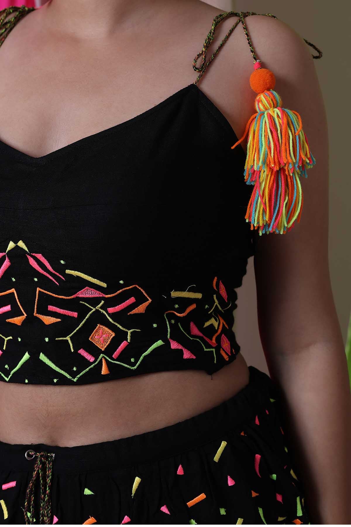 Black Crop Top & Tiered Skirt