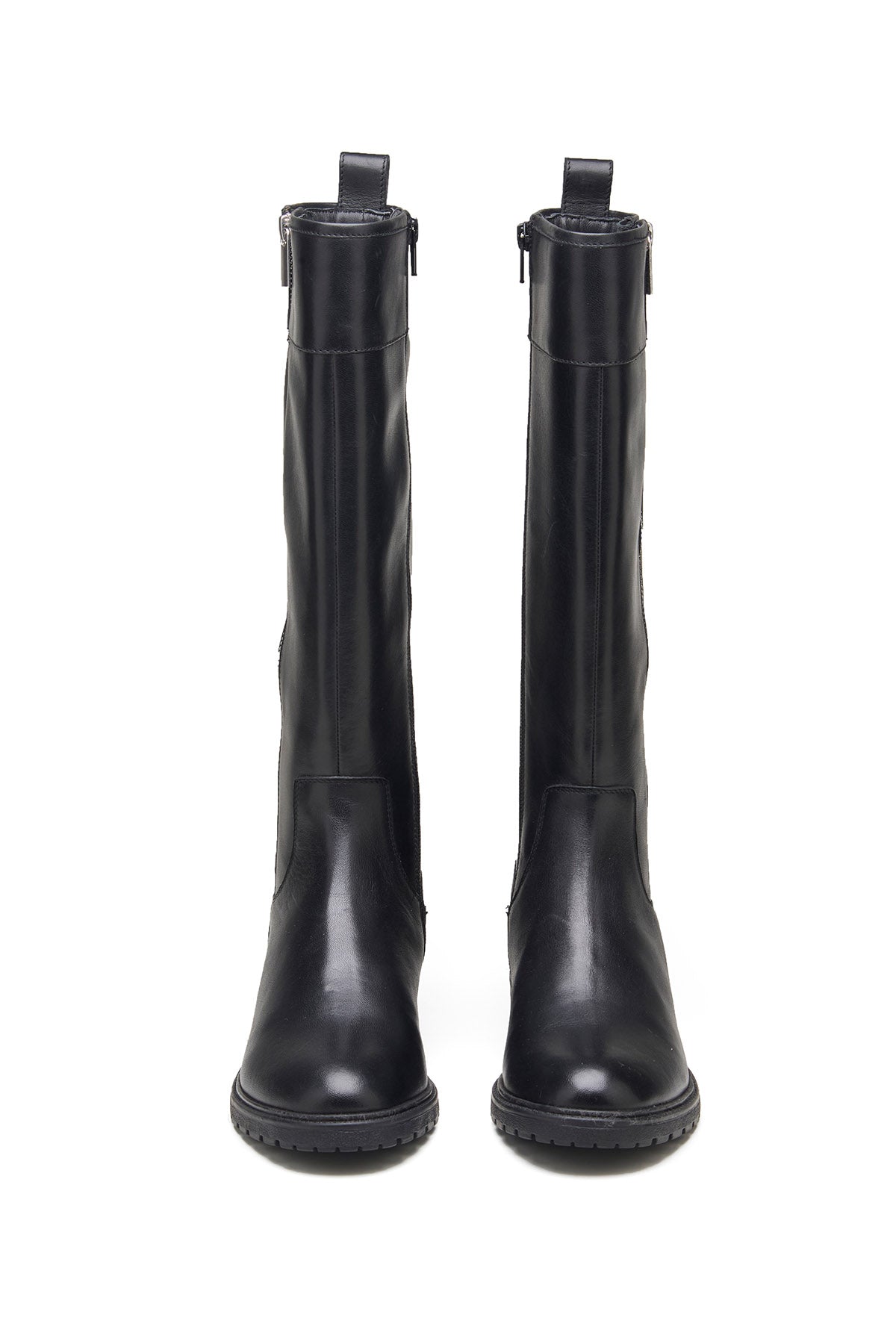 Black Crust Leather Long Boots