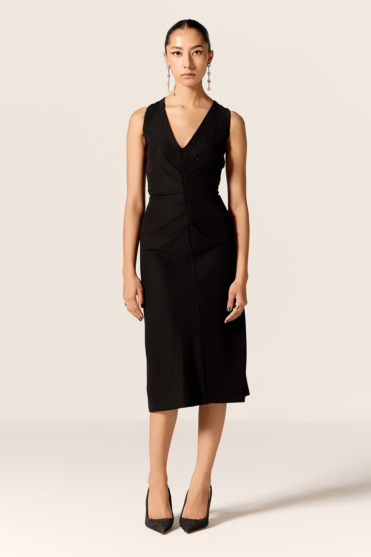 Buy Black Crystal Embellished Dress by Manika Nanda for Women online at ScrollnShops