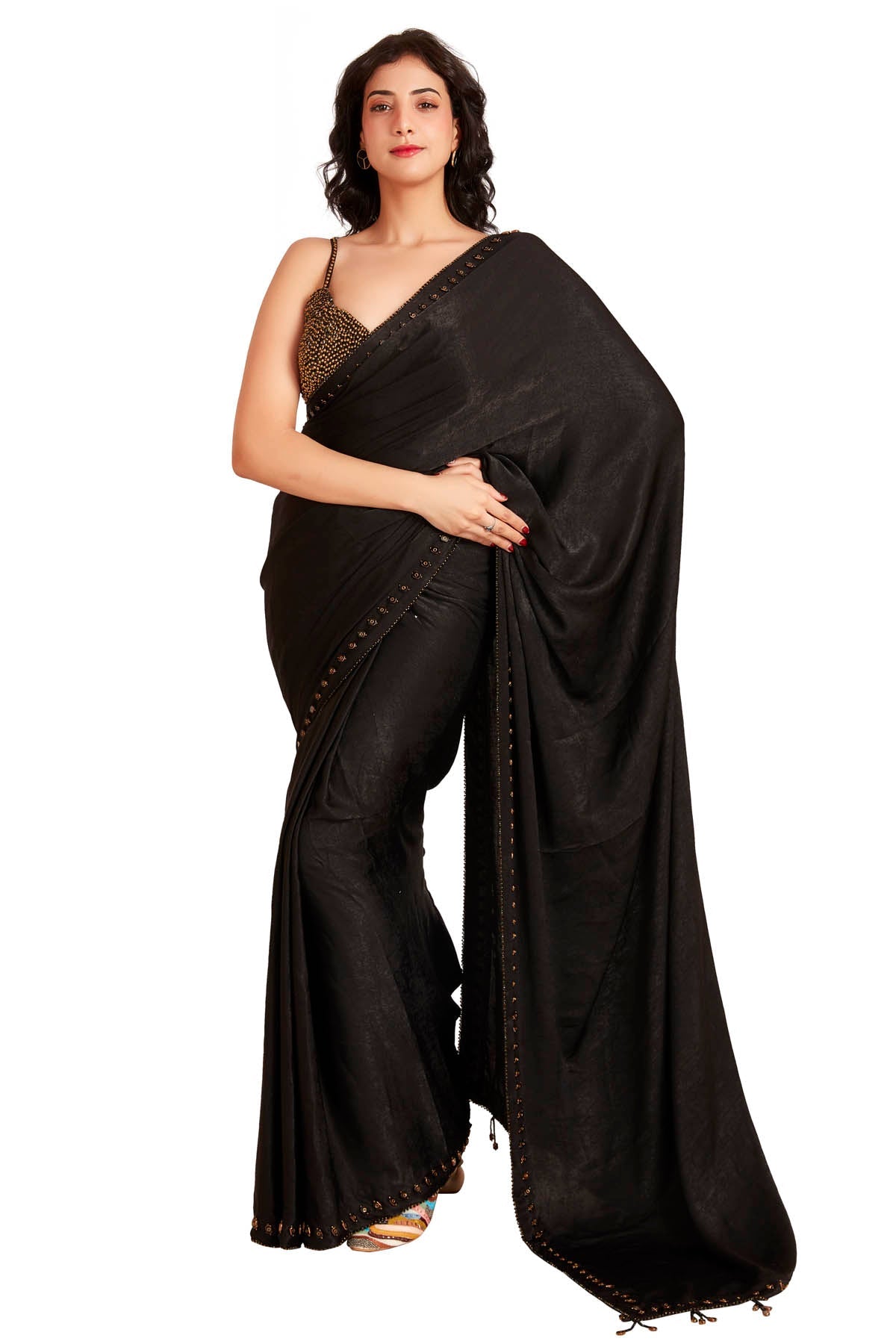 Vastra by Mala Munde Black Crystal Embroidered Saree for women online at ScrollnShops