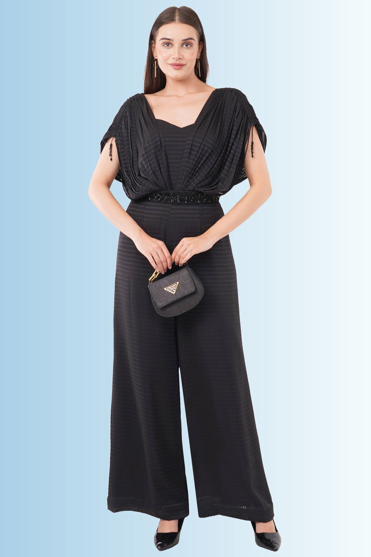 Anjali Kanwar Black Crystal Jumpsuit & Belt for women online at ScrollnShops