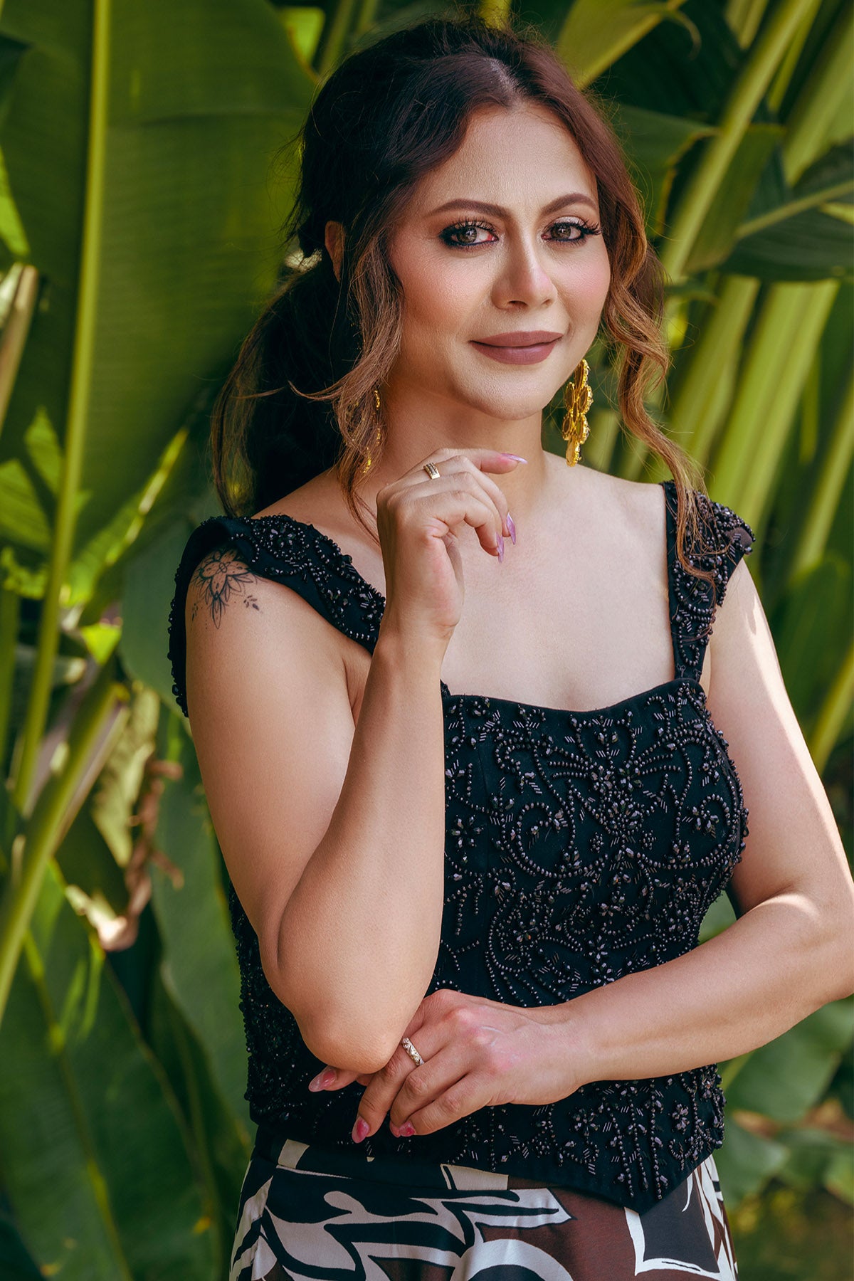 Black Crystal Print Lehenga Set