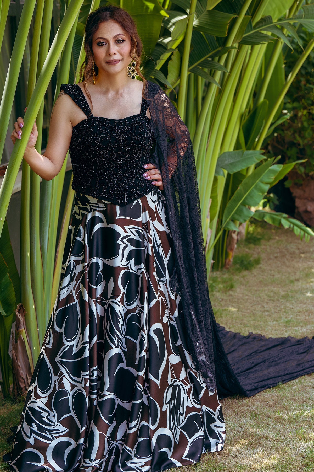 Buy Black Crystal Print Lehenga Set by Harshita Dhanawat for women online at ScrollnShops