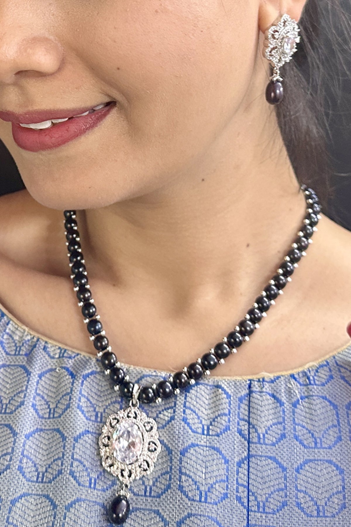 Buy Black Cubic Pearl Necklace Set for women by J Pearls online available at scrollnshops