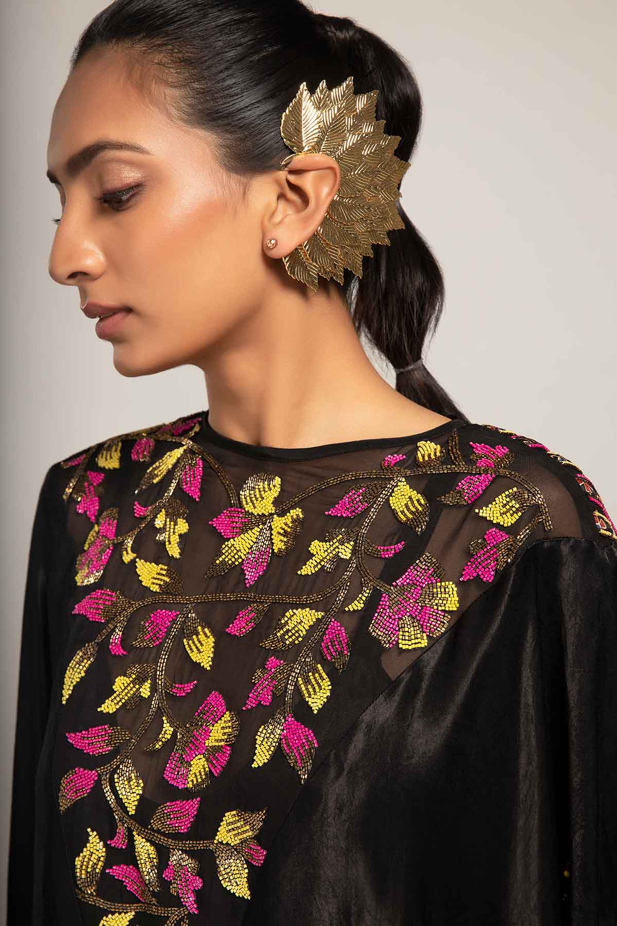 Black Cutdana Embellished Kaftan
