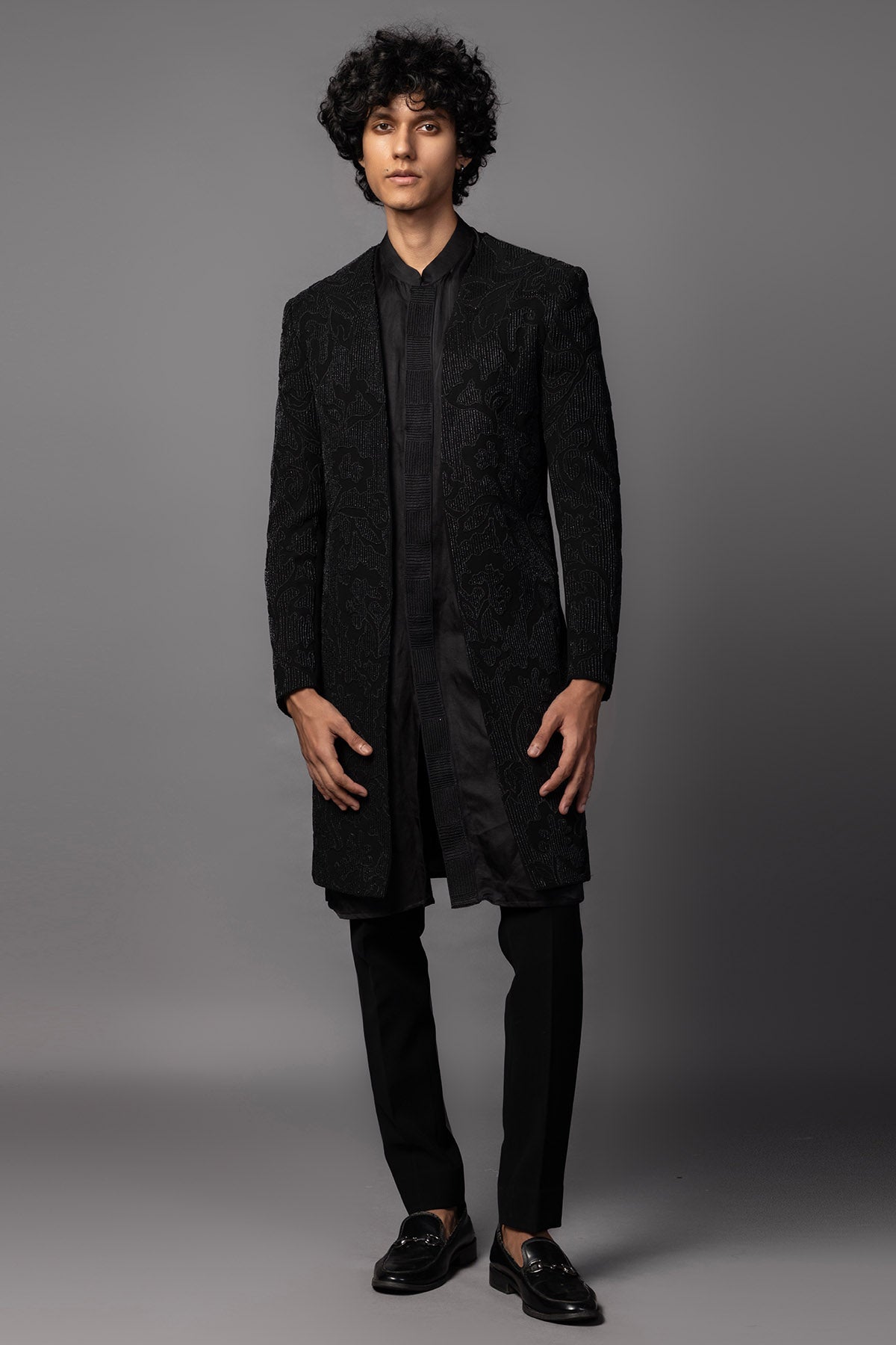 Buy Black Cutdana Work Achkan Set for men by Paarsh Atelier online available at scrollnshops