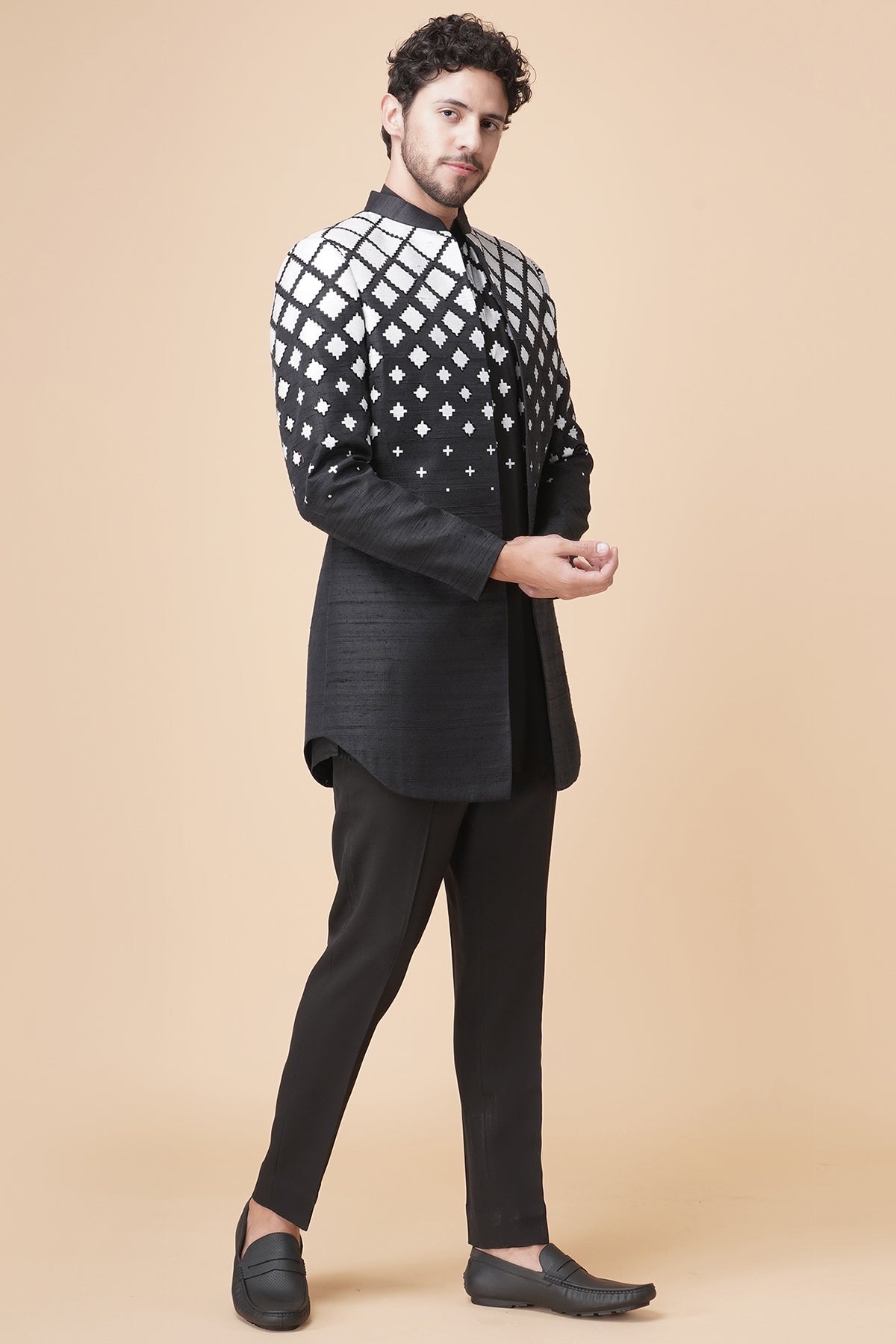 Black Cutdana Work Jacket Set