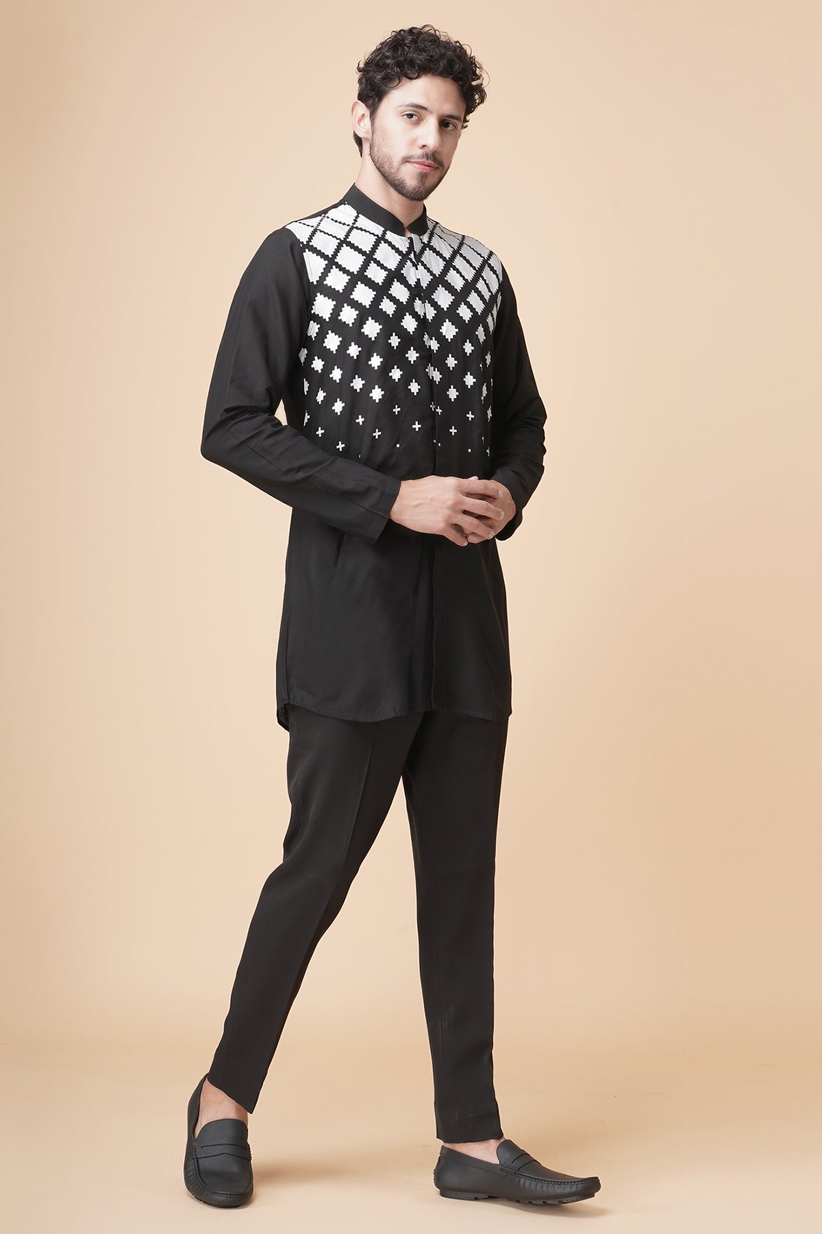 Black Cutdana Work Jacket Set