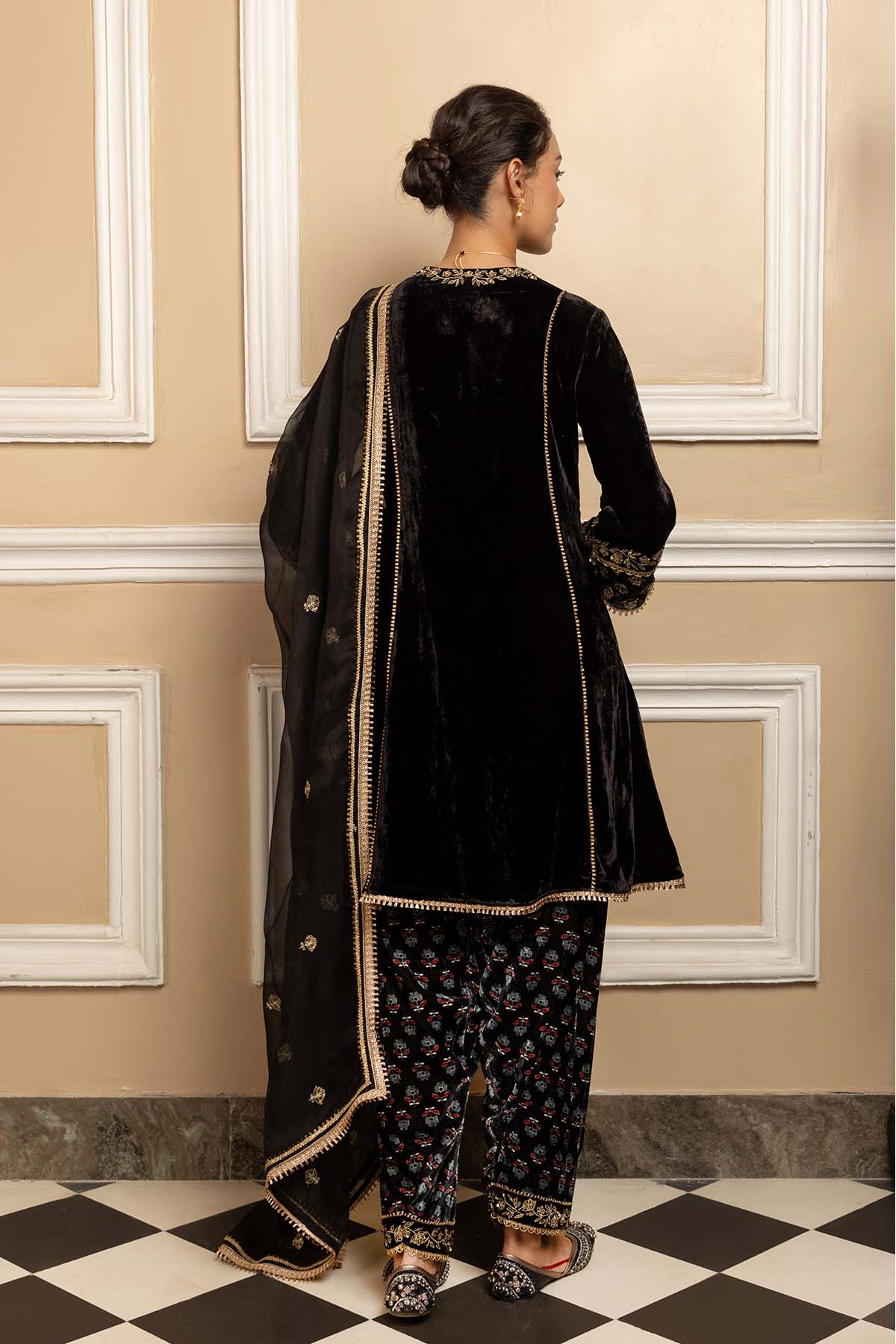 Black Dabka A-Line Kurta Set