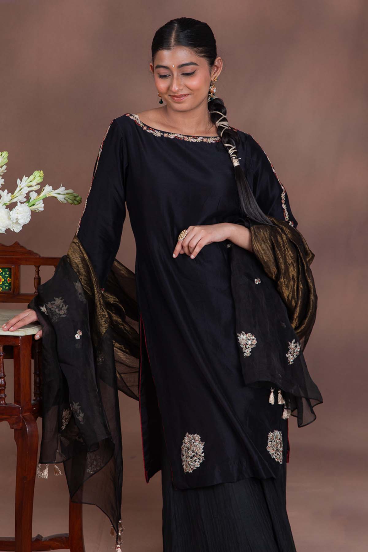 Buy Black Dabka Zardosi Kurta Set by House Of 87 for women online at ScrollnShops