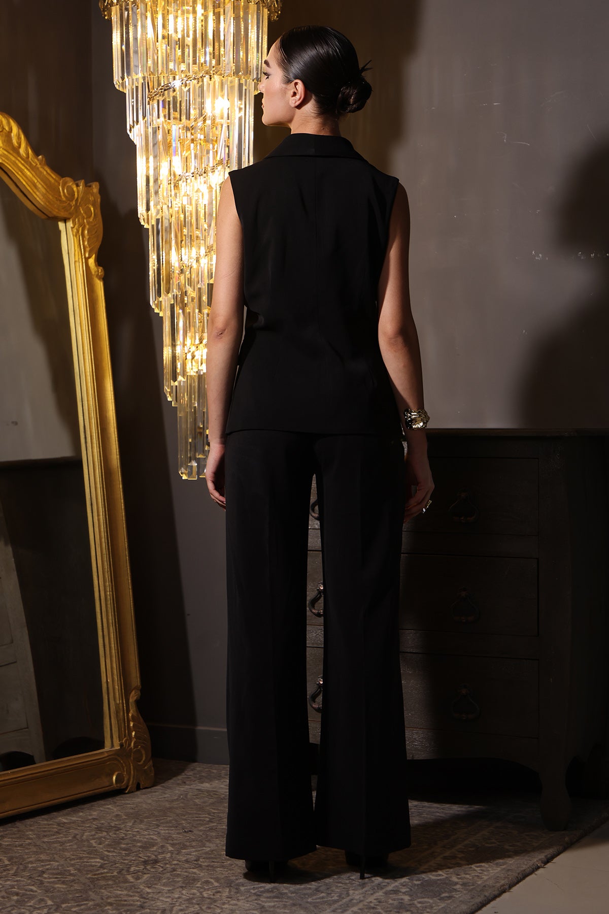 Black Deep V-Neck Blazer Set