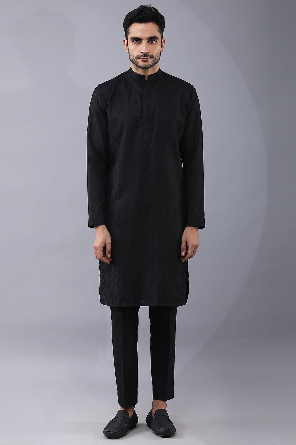 Black Dori Work Silk Jacket Set