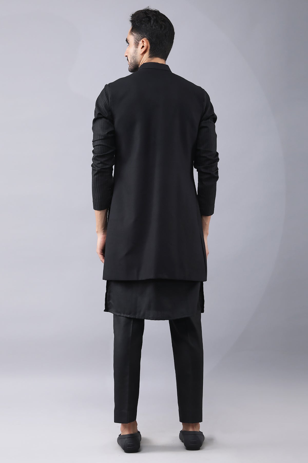 Black Dori Work Silk Jacket Set