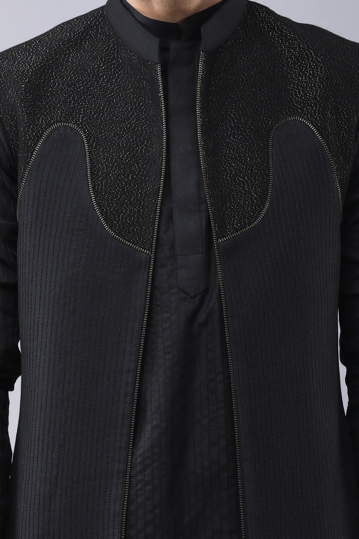 Black Dori Work Silk Jacket Set