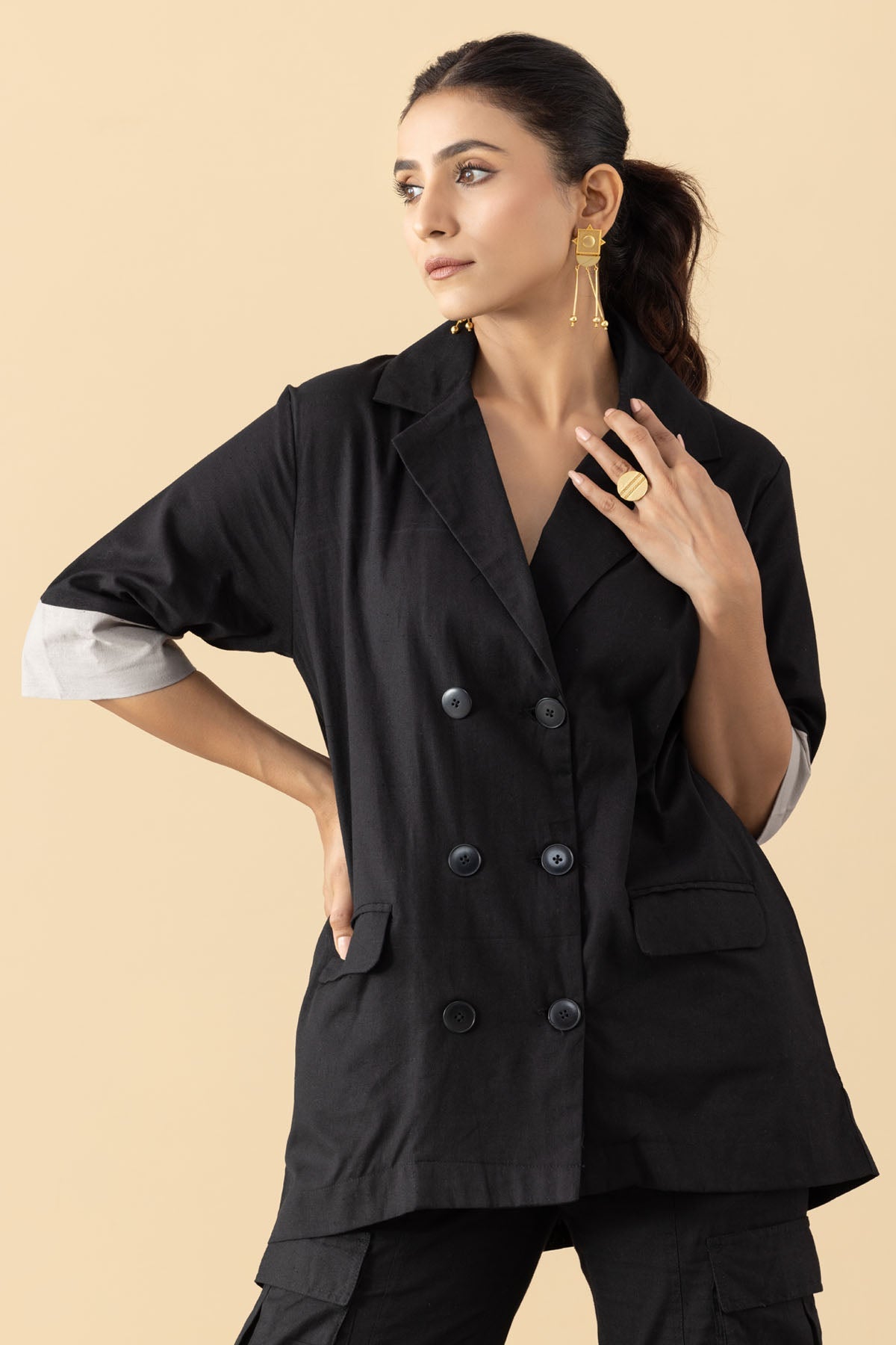 Buy Markkah Studio Black Double Breasted Blazer for Women Online at ScrollnShops