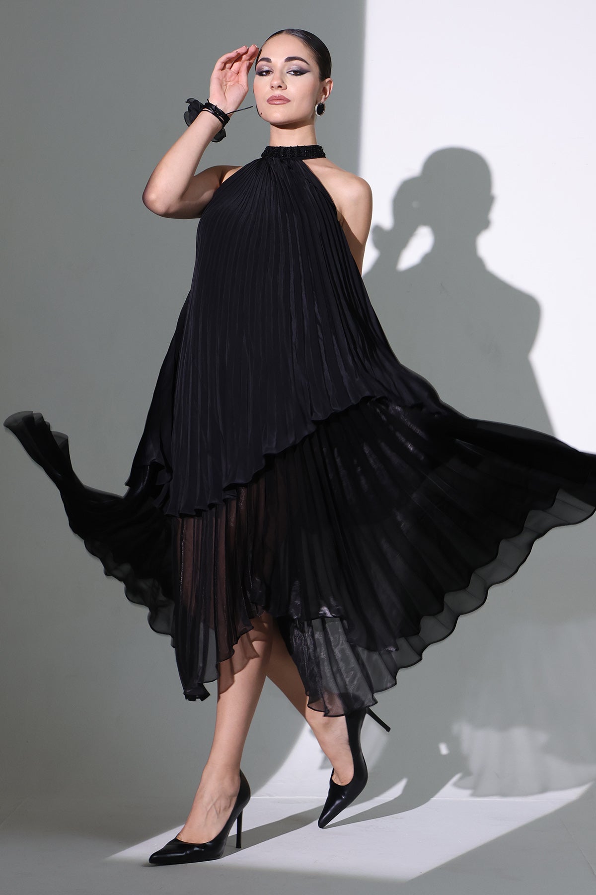 Buy Black Drape Layered Midi Dress by The Black Lover for women online at ScrollnShops