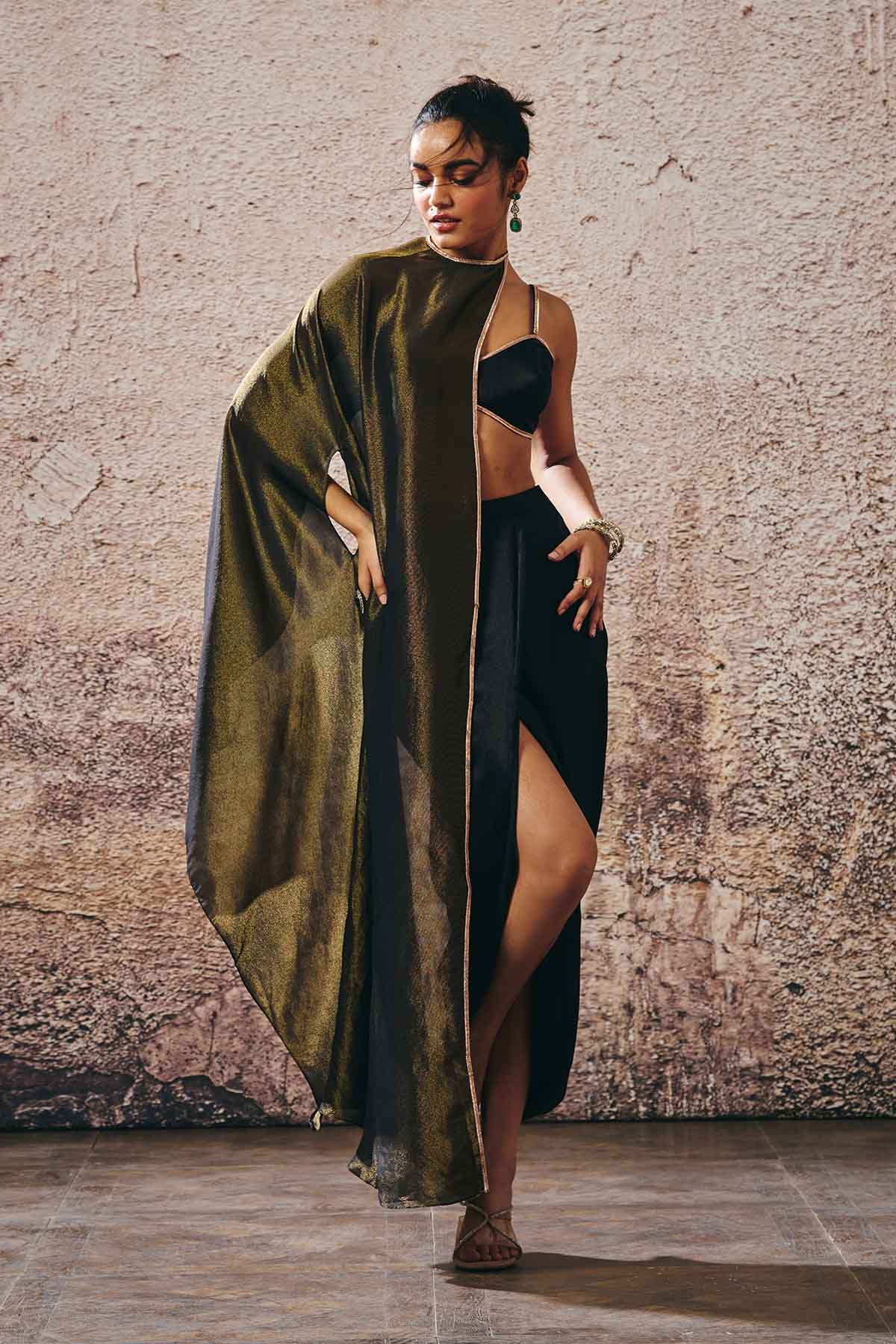 Black Drape Skirt Set & Cape