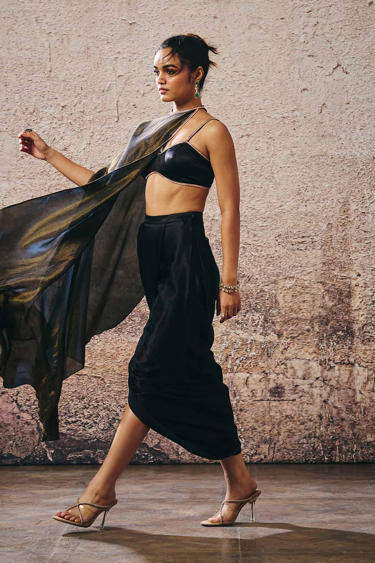 Black Drape Skirt Set & Cape