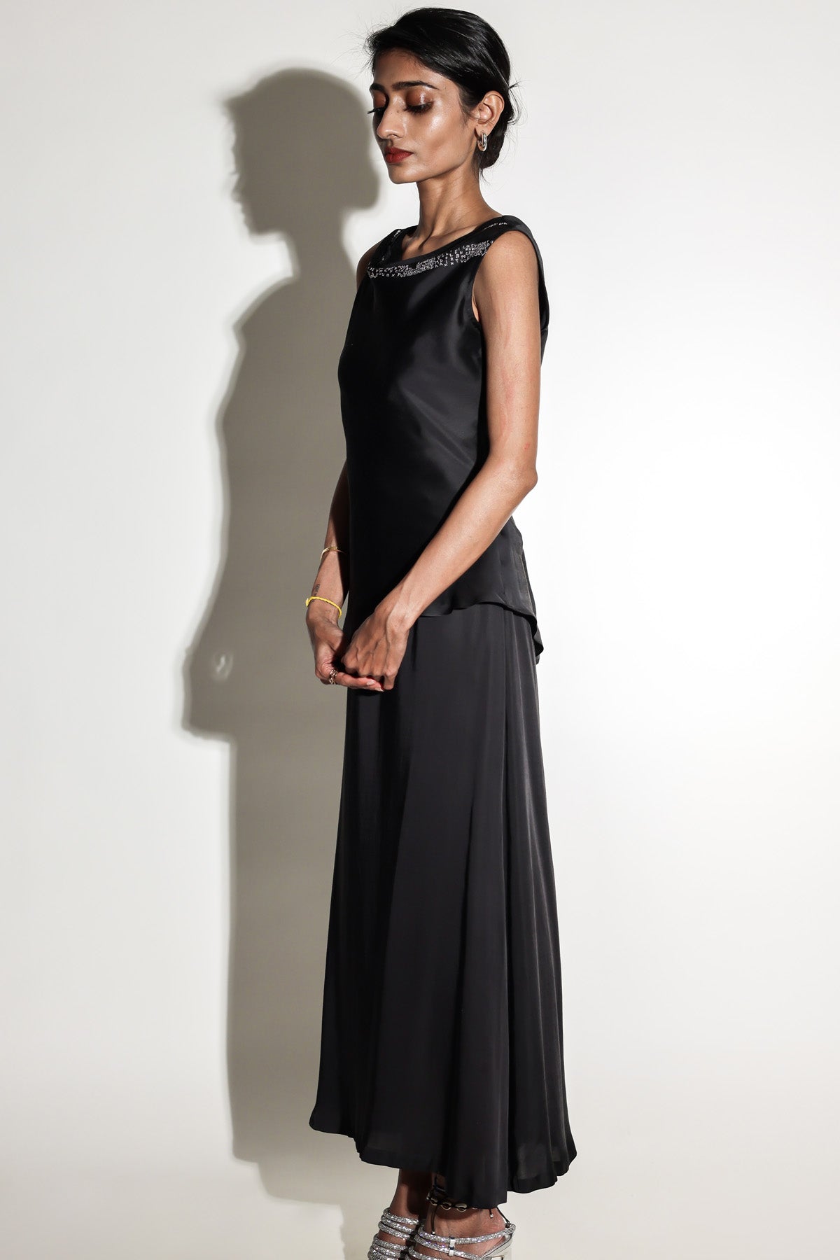 Black Drape Top & Slip Skirt