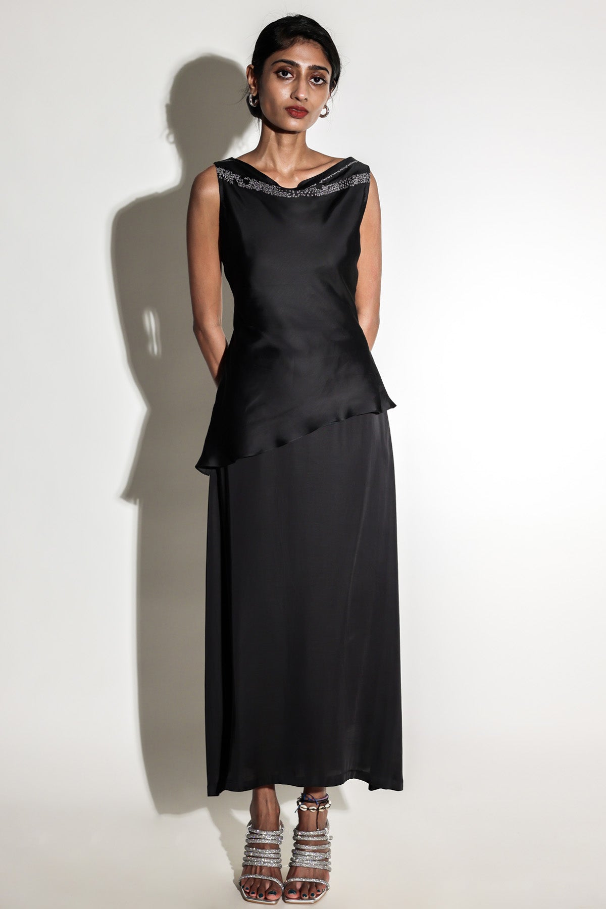 Buy Arya Giri Black Drape Top & Slip Skirt