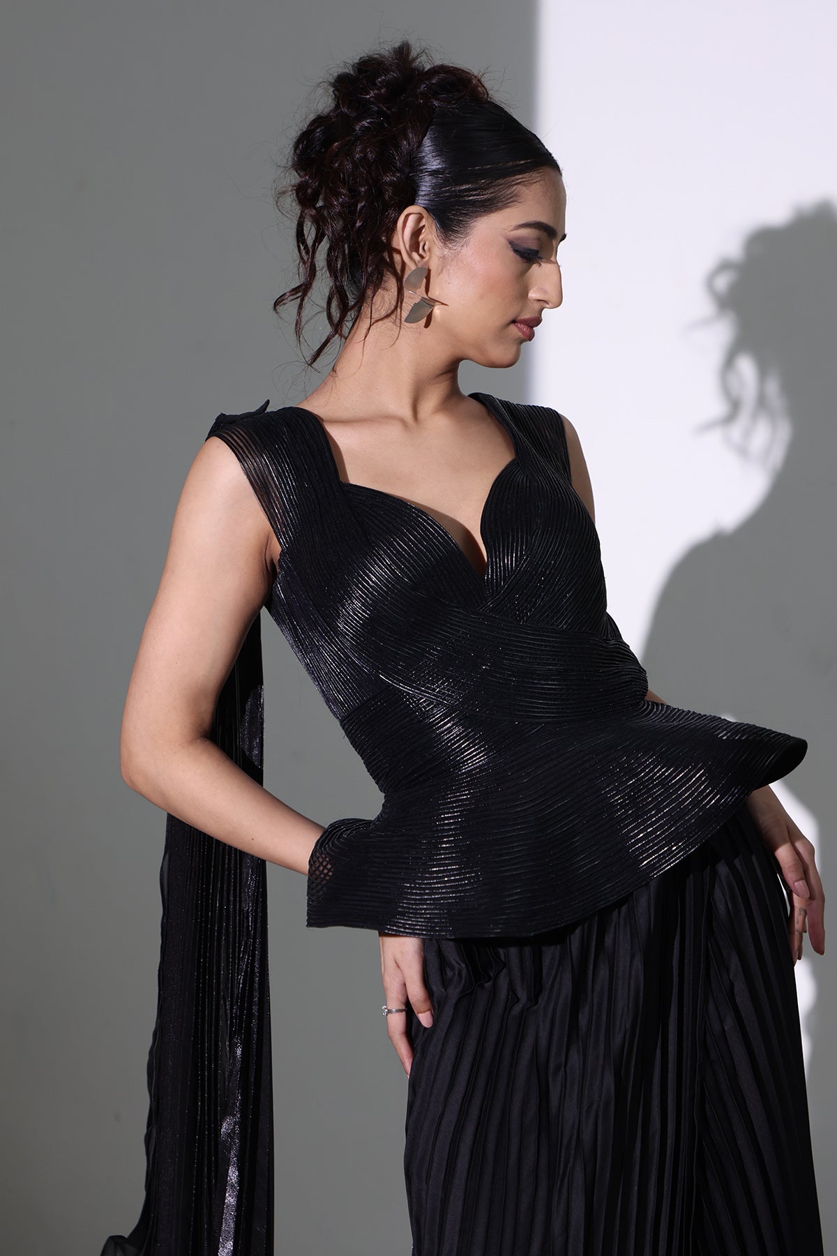 Black Drape Top & Slit Skirt