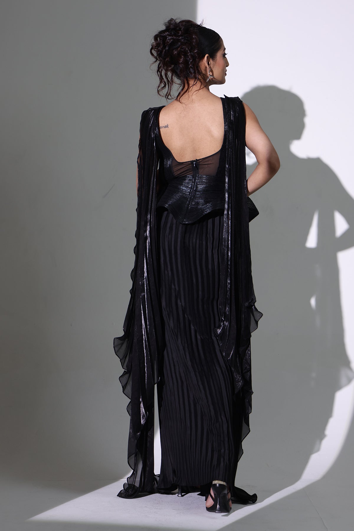 Black Drape Top & Slit Skirt