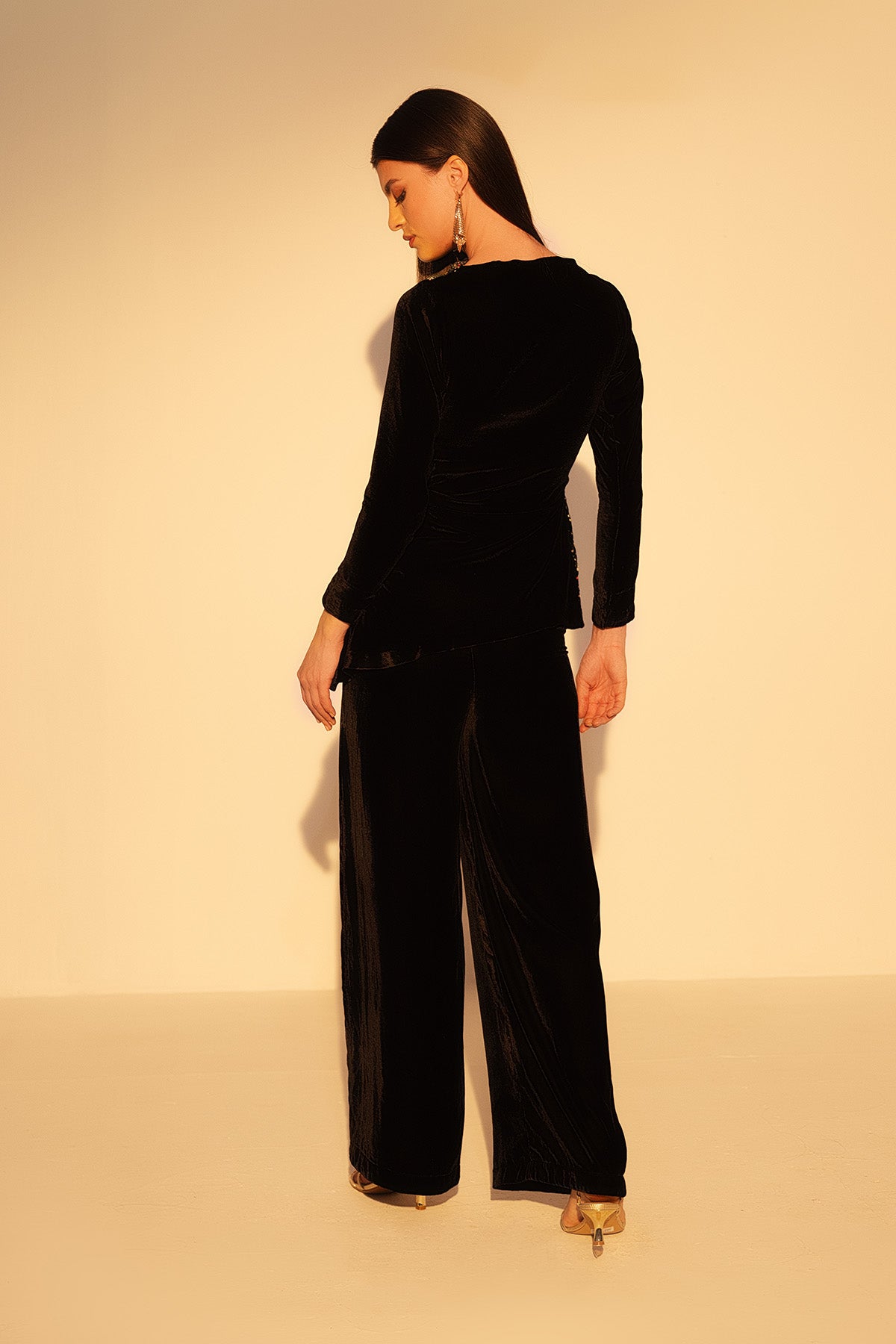 Black Draped Asymmetrical Top