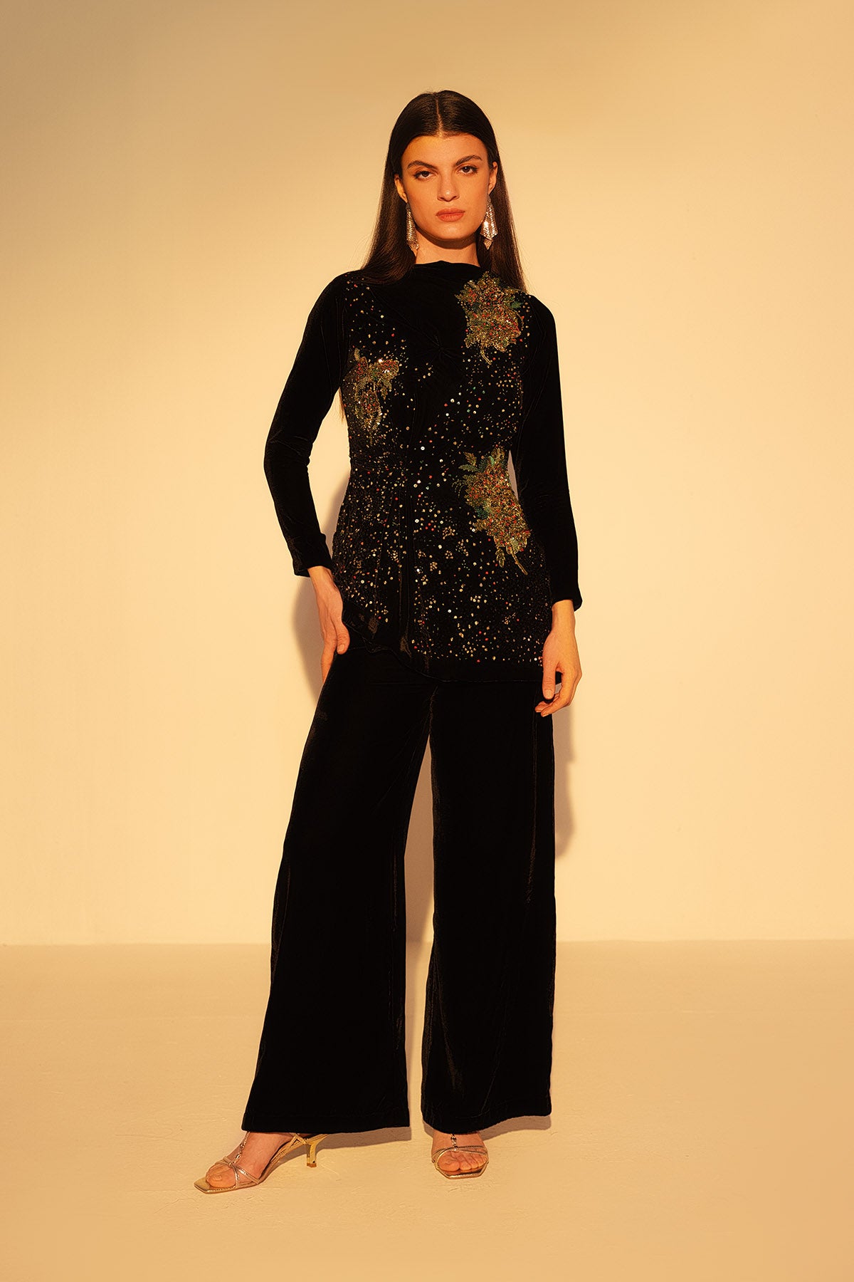 Black Draped Asymmetrical Top