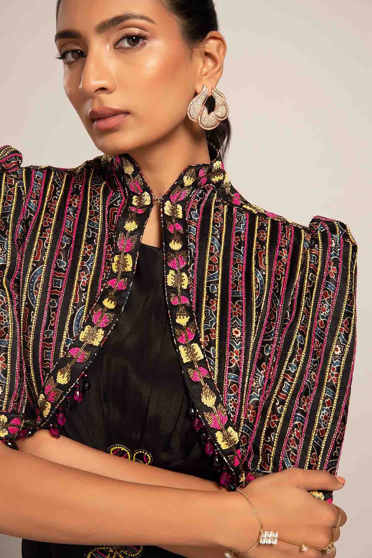 Black Dress & Embellished Jacket