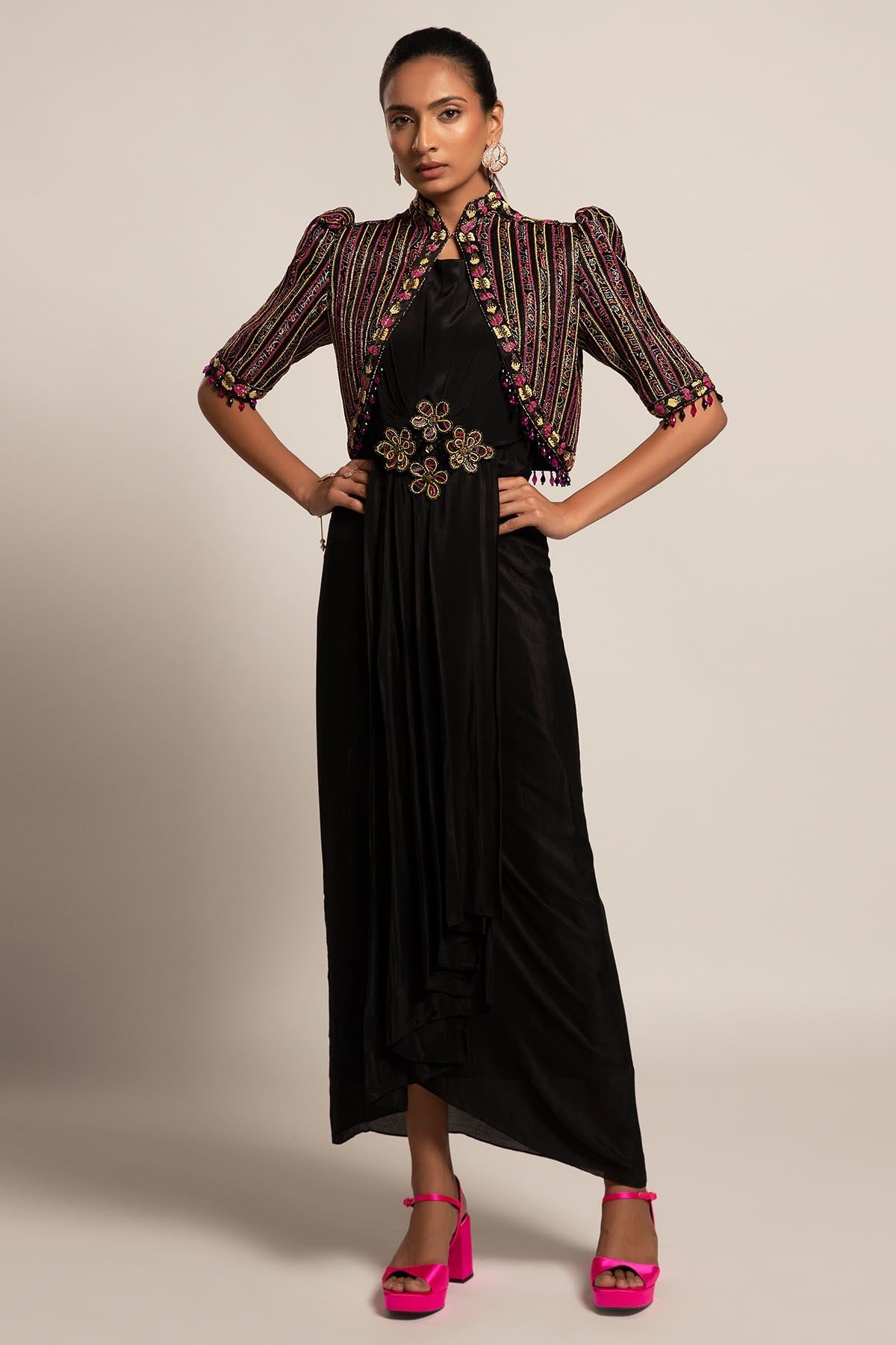 Buy Black Dress & Embellished Jacket by Sejal Kamdar for women online at ScrollnShops