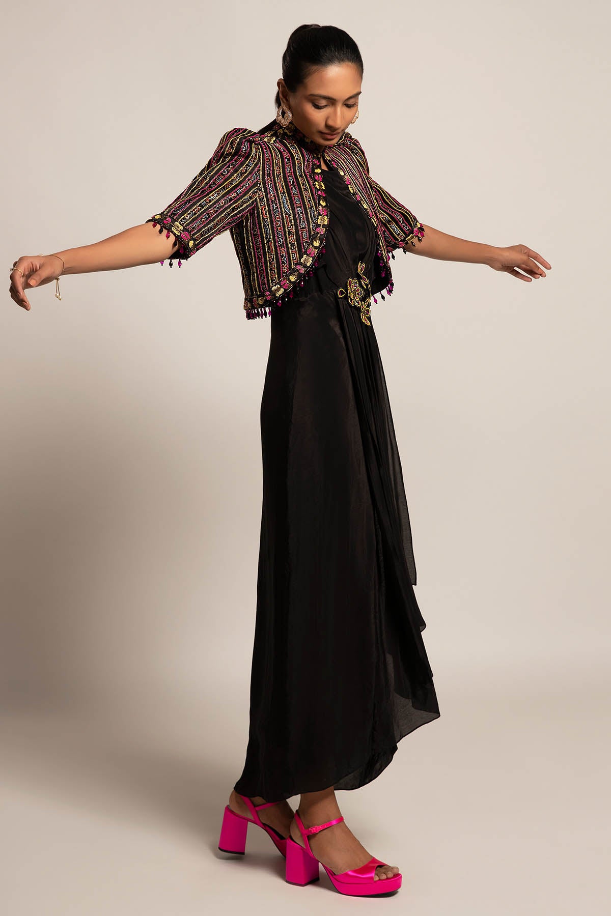 Black Dress & Embellished Jacket