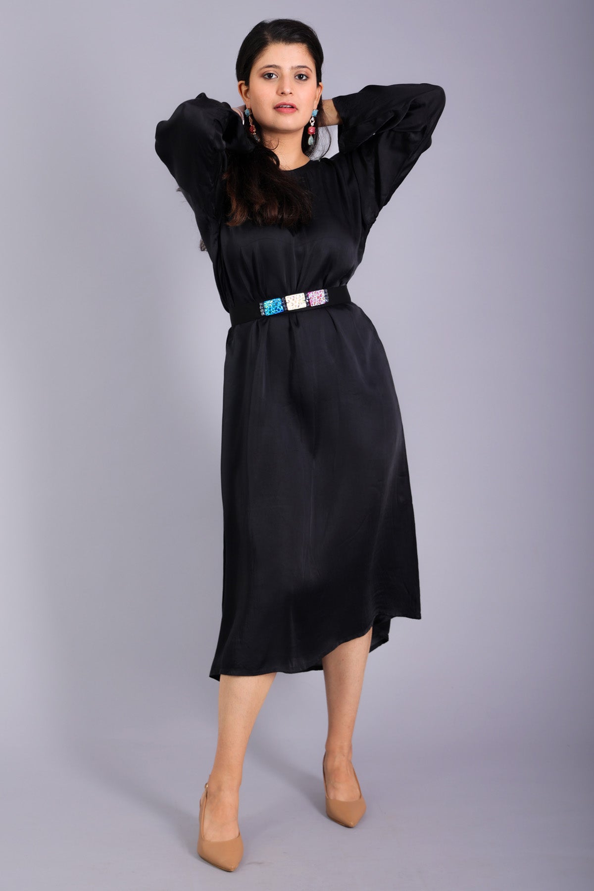 Black Drop Shoulder Midi Dress
