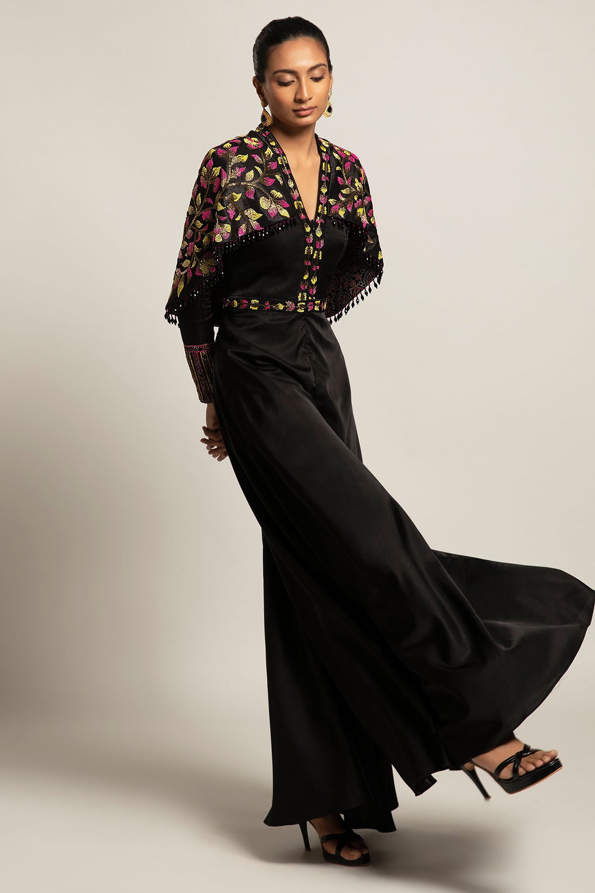 Black Embellished Flare Jumpsuit