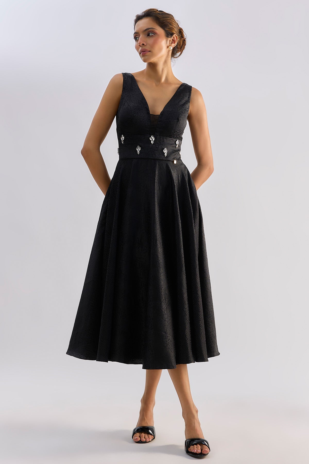 Buy Black Embellished Flared Dress for women by Emblaze online available at scrollnshops