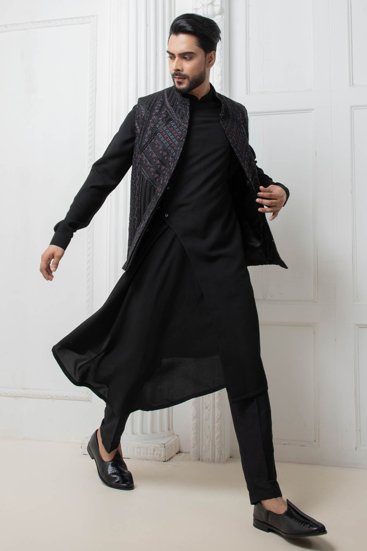 Black Embellished Jacket Set