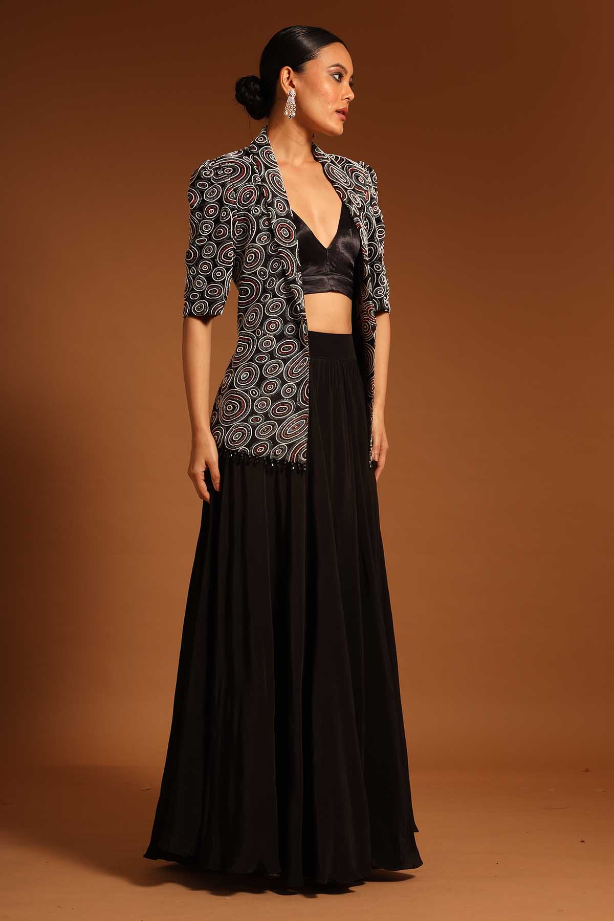 Embellished Black Jacket Set