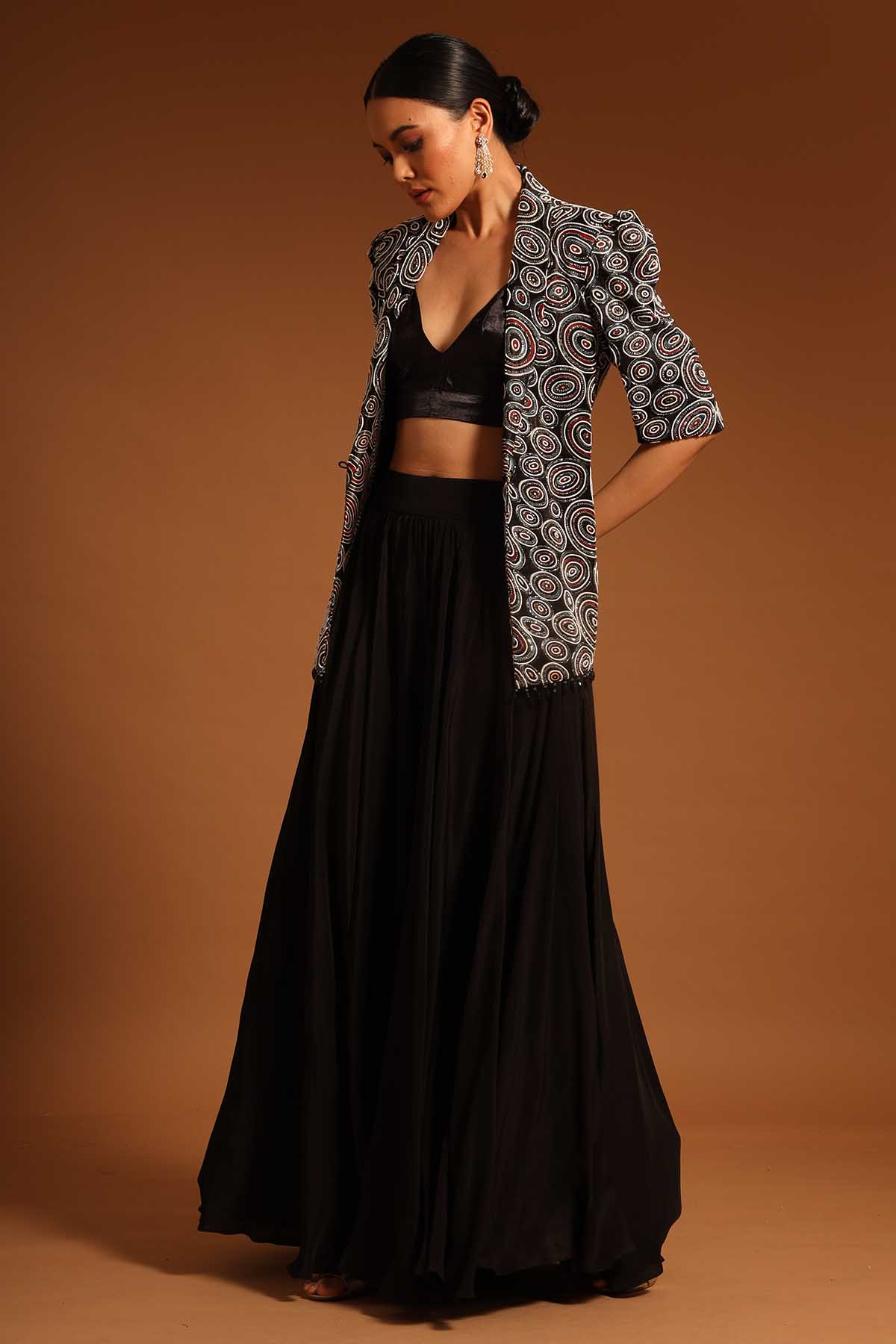 Embellished Black Jacket Set