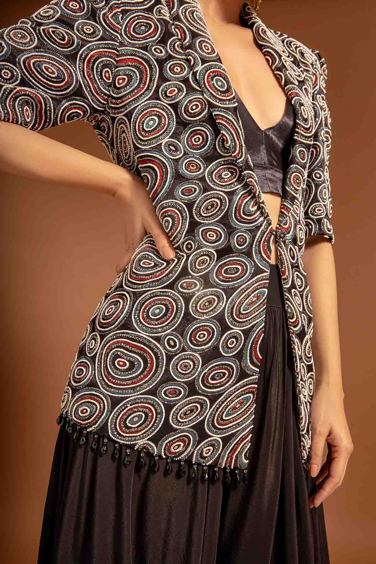 Embellished Black Jacket Set