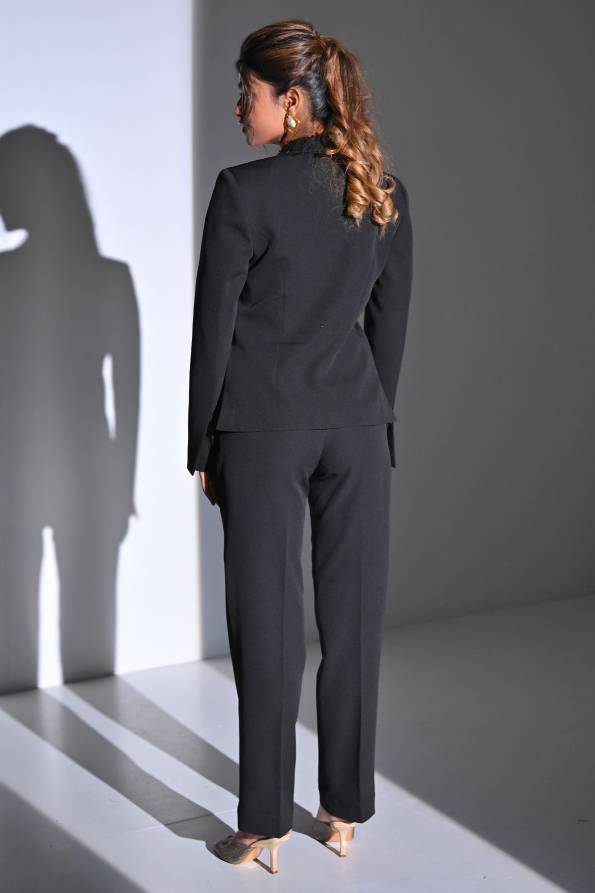 Black Embellished Lapel Blazer