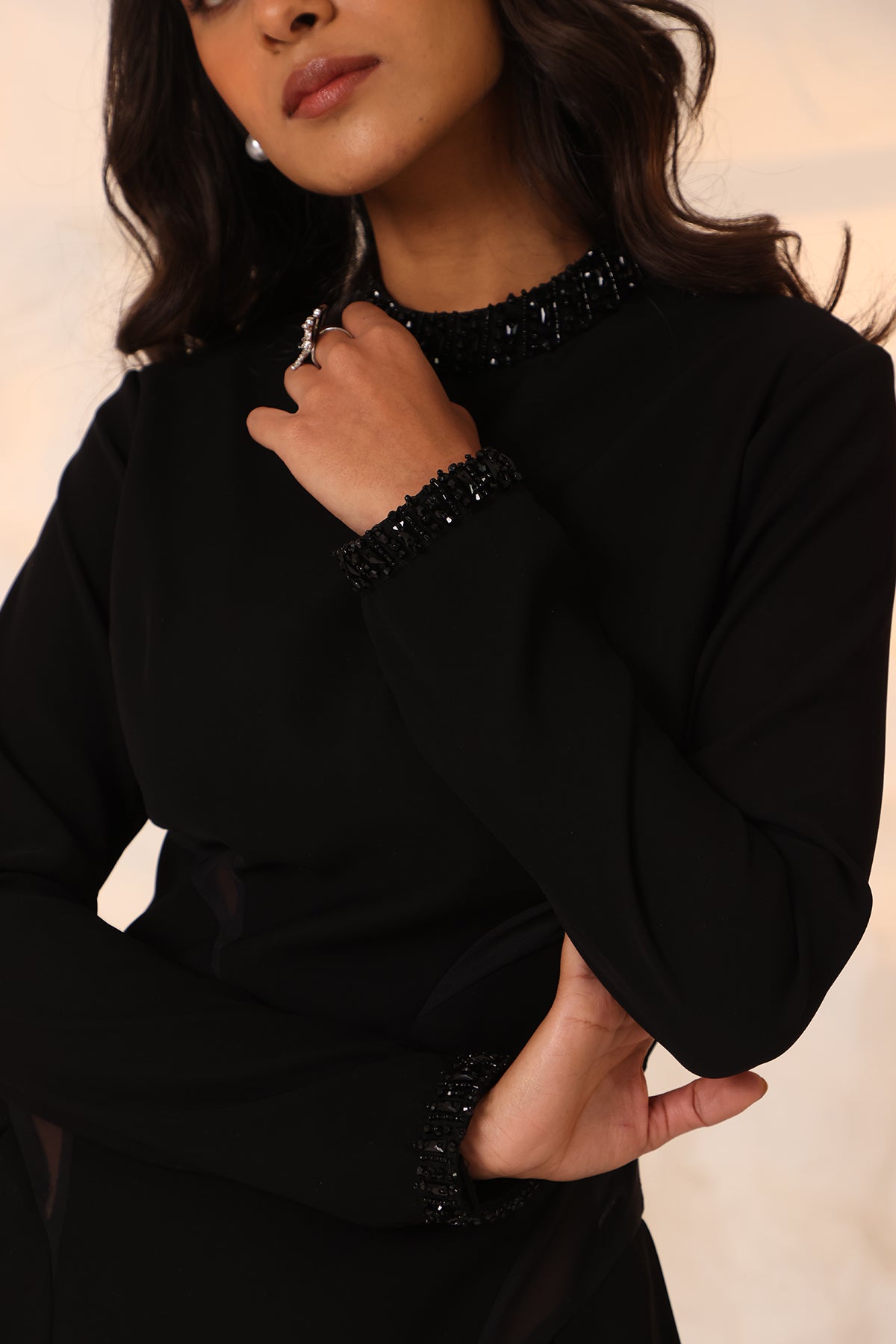 Black Embellished Neck Dress