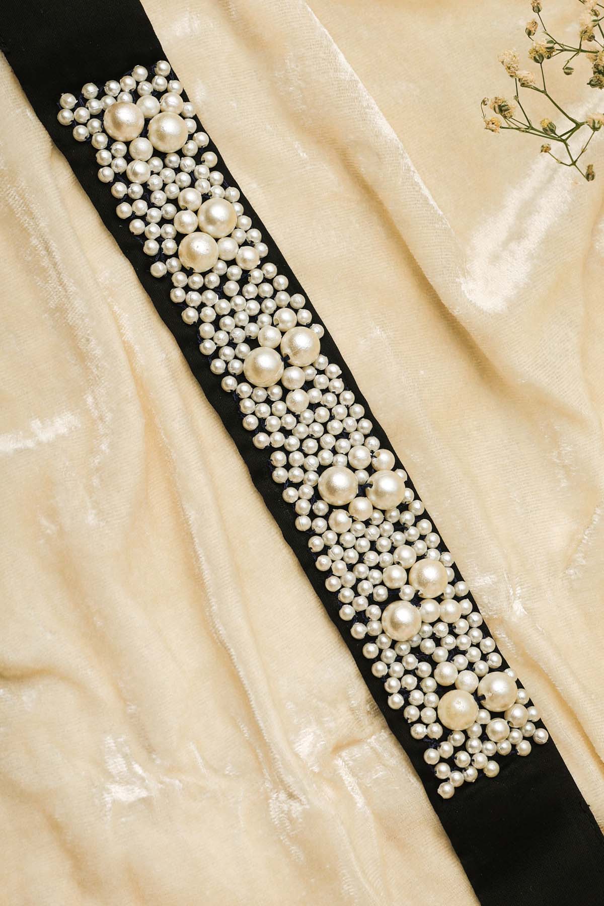 Black Embellished Pearl Belt