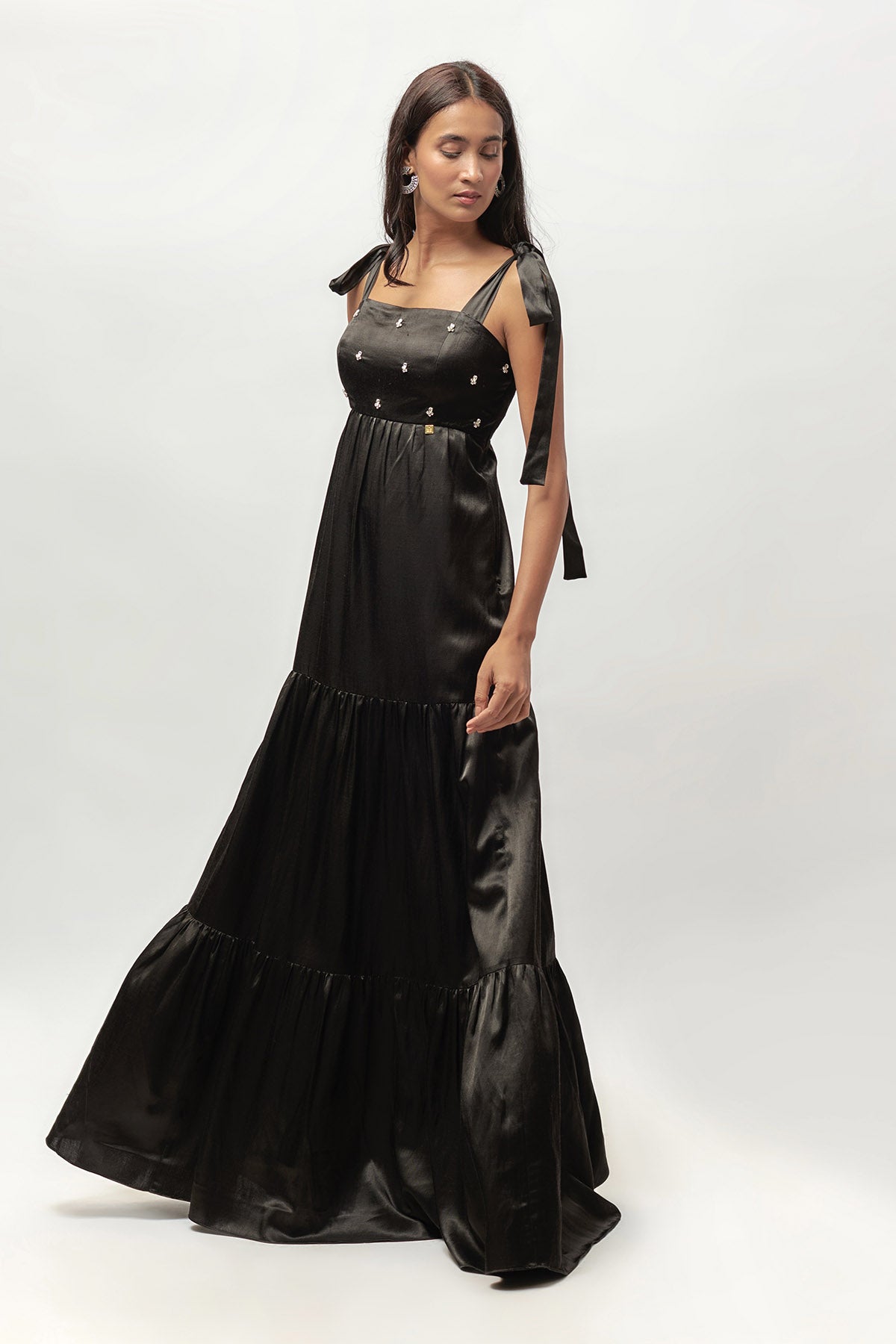 Black Embellished Tie-Up Dress