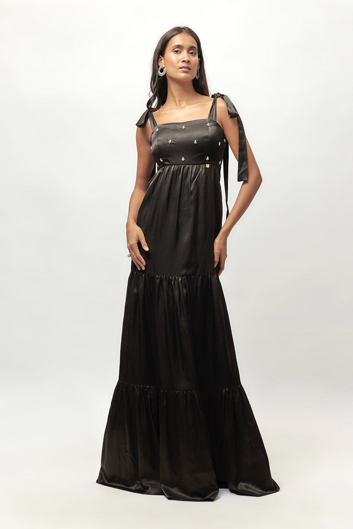 Buy Black Embellished Tie-Up Dress by Emblaze for women online at ScrollnShops