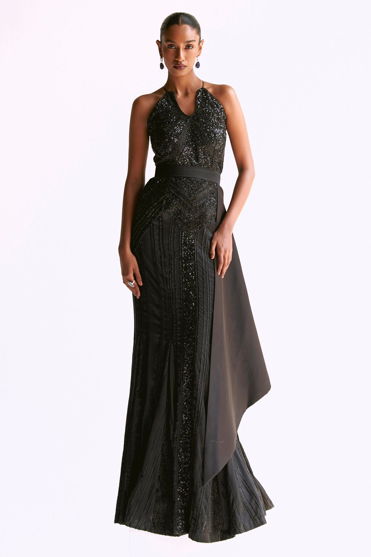 Manika Nanda Black Embellished Trumpet Gown for women online at ScrollnShops