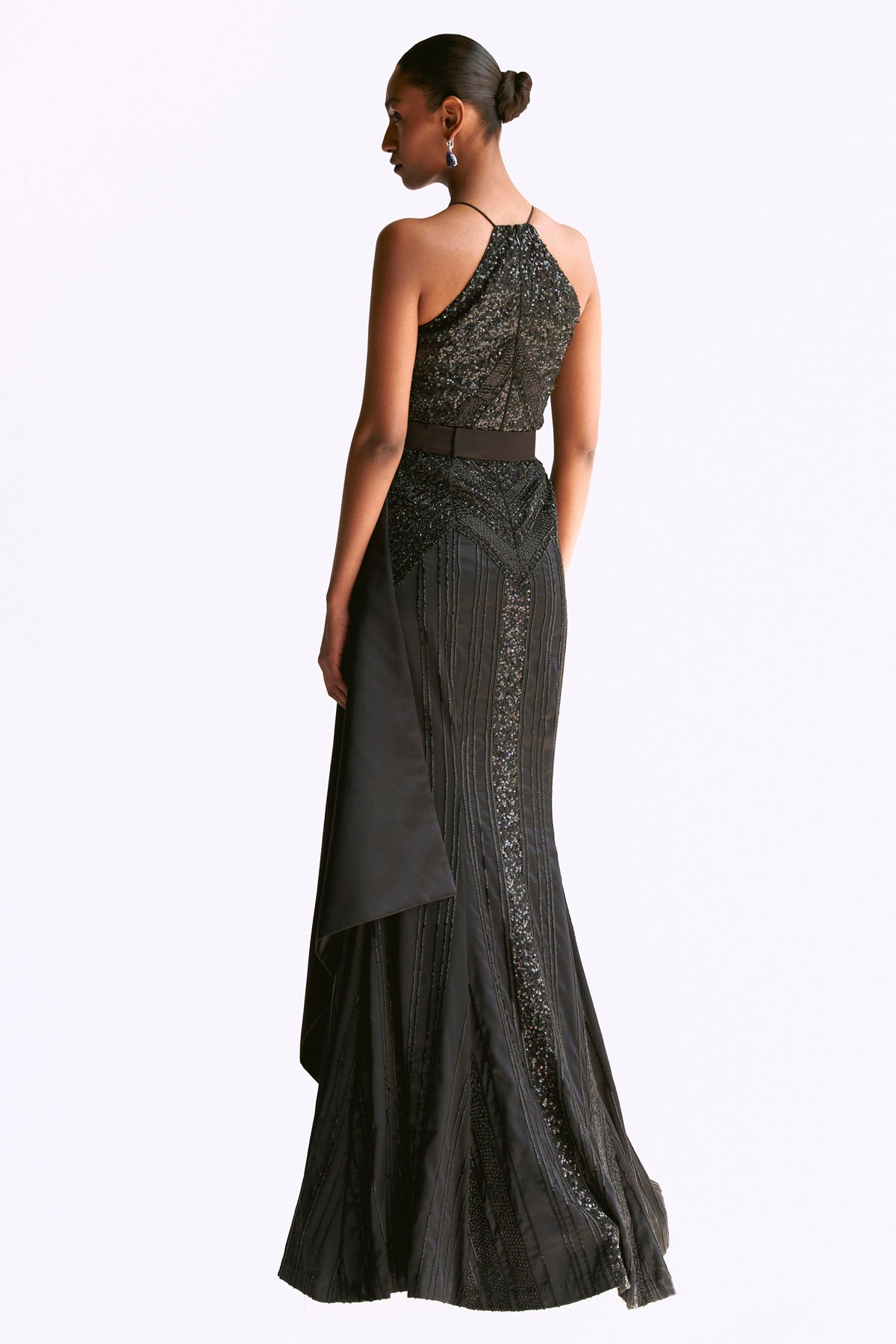 Black Embellished Trumpet Gown