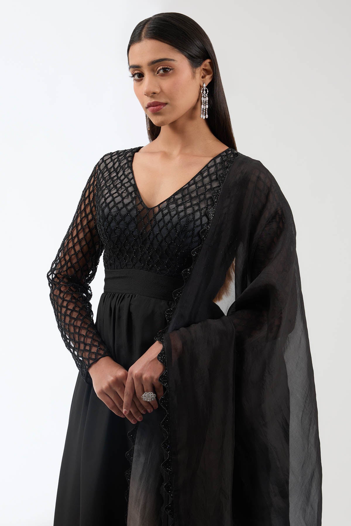 Black Embroidered Anarkali Set