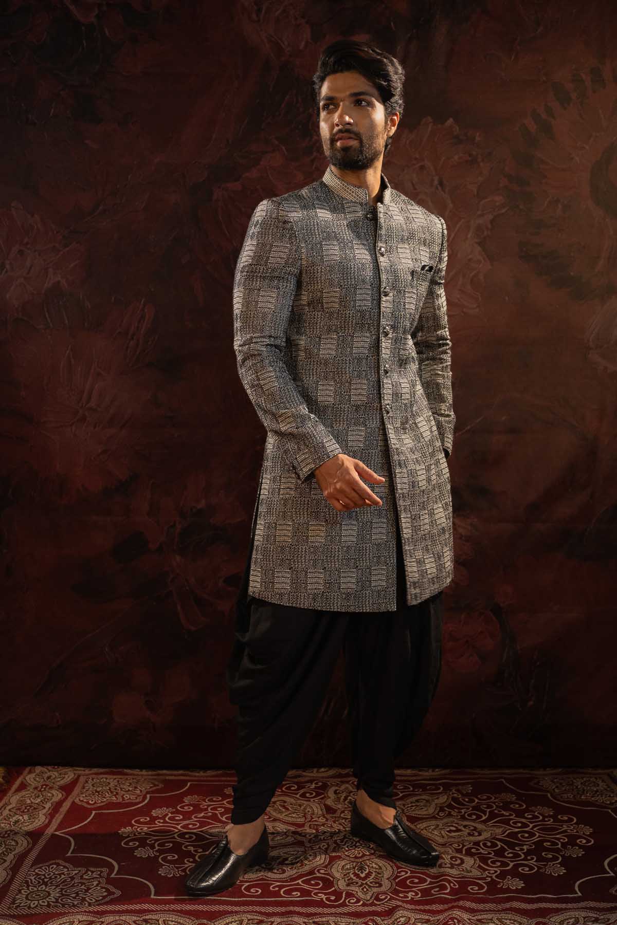 Buy Black Embroidered Bandhgala Set Online