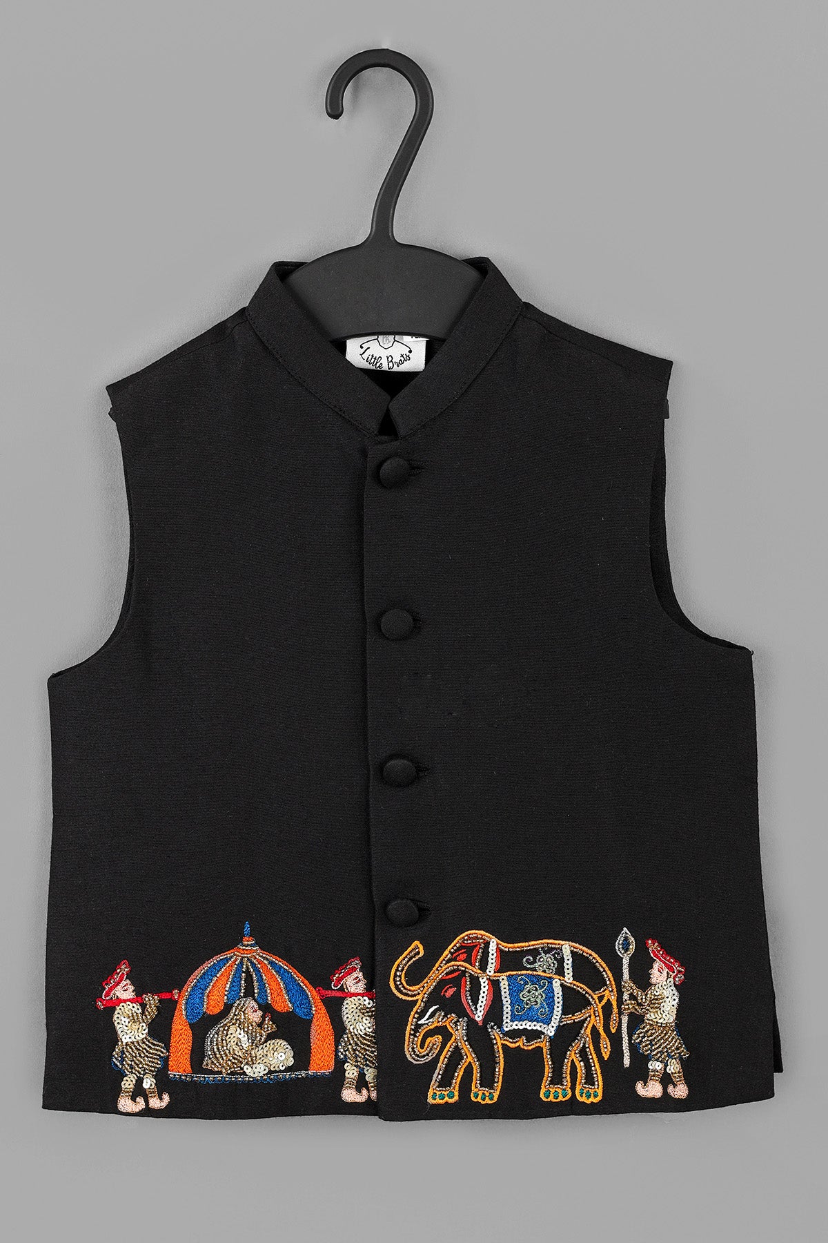 Black Cotton Silk Bandhgala Set